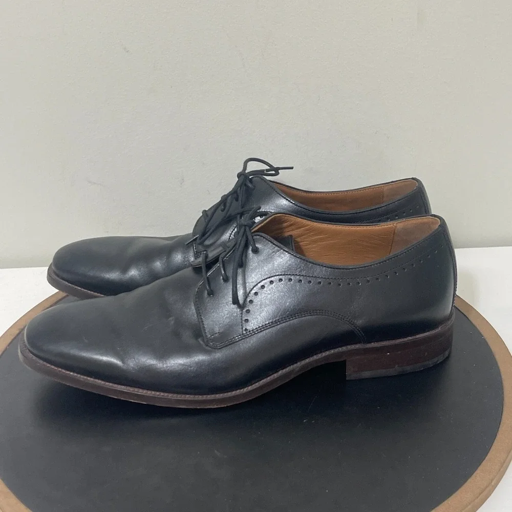 Johnston Murphy Henrick Plain Toe Men 10.5 Derby Black Full Grain Leather